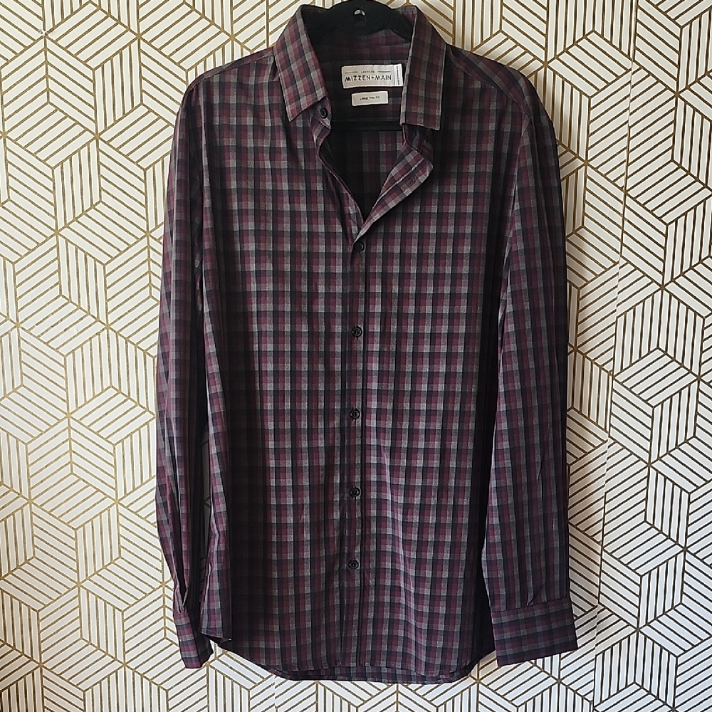 Mizzen+Main Men's Checkered Shirt - Purple and Black